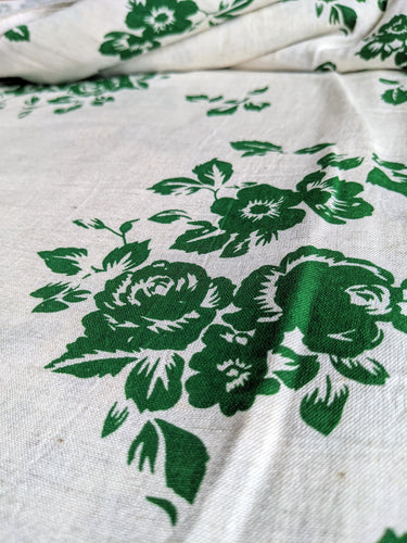 Off White And Green Floral Cotton Handloom Fabric, Quilting Fabric, Fabric By Metre / Fabric By Half Metre